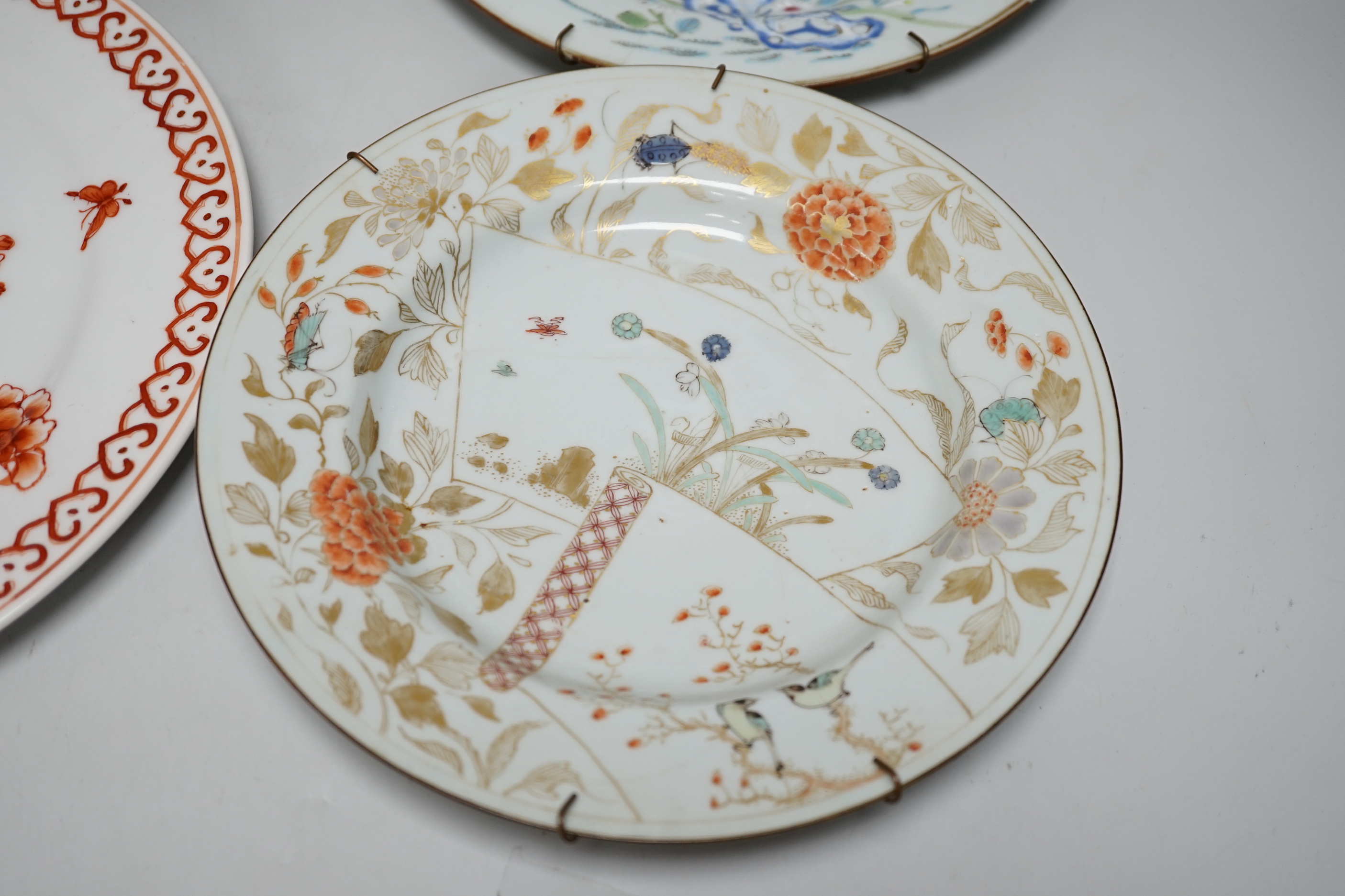 Three 18th Chinese export porcelain plates, 23cm and another plate U